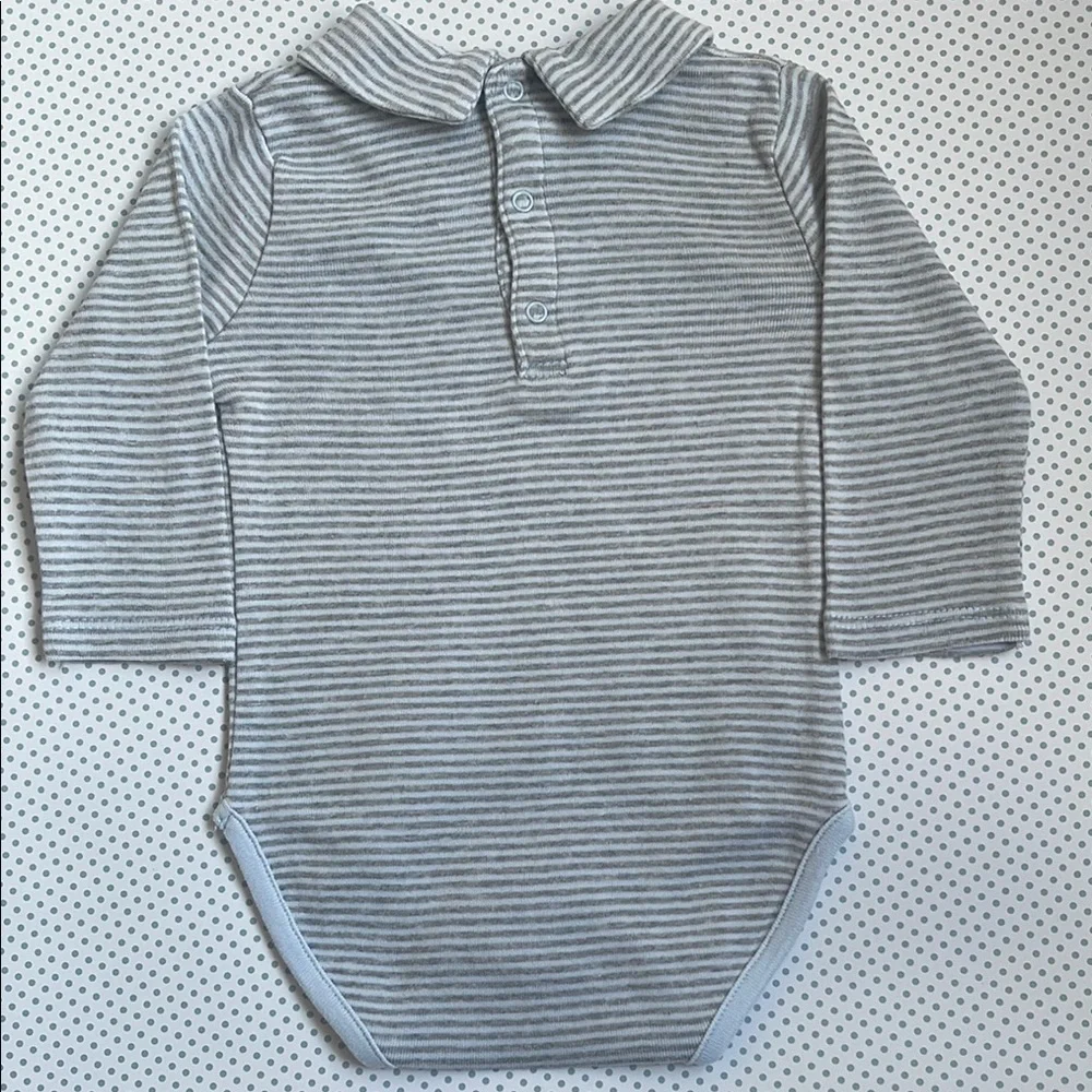 Zara Blue & Gray Striped Bodysuit with Peter Pan Collar